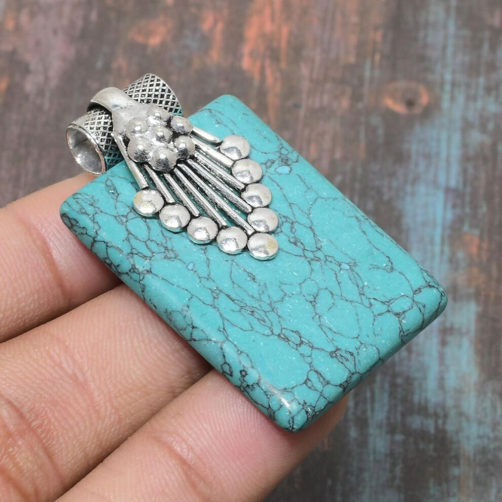 (cyan, 1.77 Inches) Santa Rosa Turquoise Gemstone 925 Sterling Silver Handmade Jewelry Pendant For Women