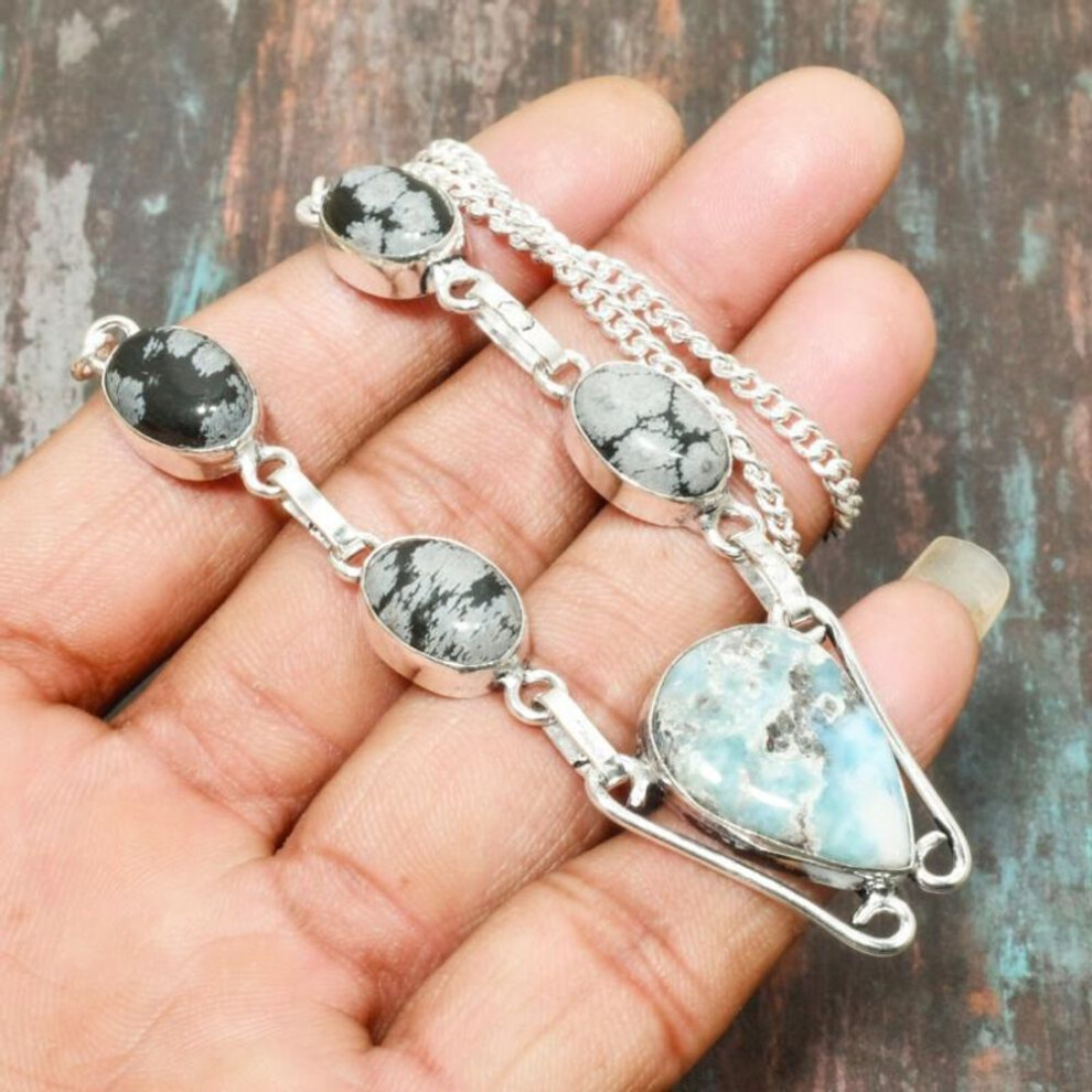 (blue, 19 Inches) Republic Larimar Gemstone Necklace Handmade 925 Sterling Silver Jewelry For Thanksgiving