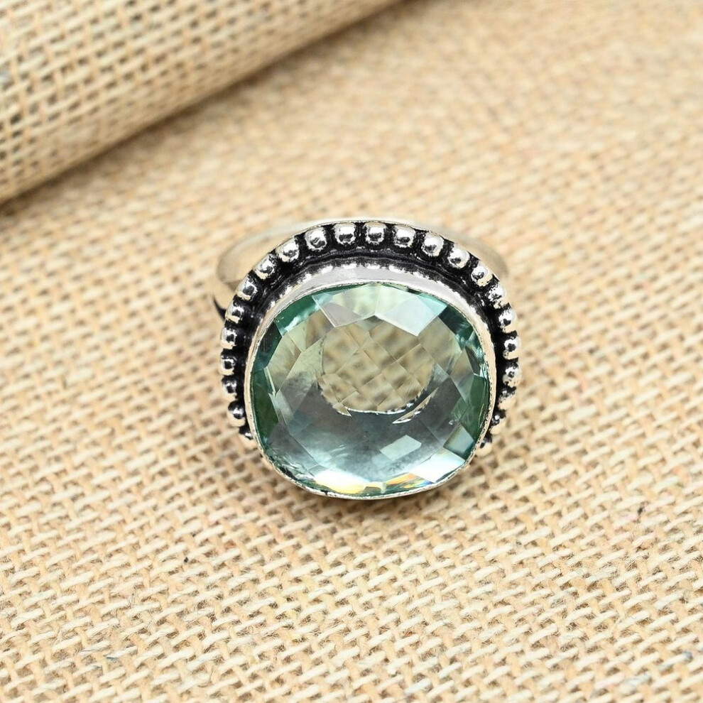 (green, 12) Green Amethyst Gemstone Handmade 925 Sterling Silver Promise Ring Gift For Her