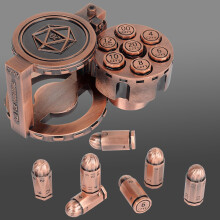 CZYY Metal Polyhedral Bullet Dice Set 7 - Spinning Revolver Container for Warhammer, D&D, Sci-Fi