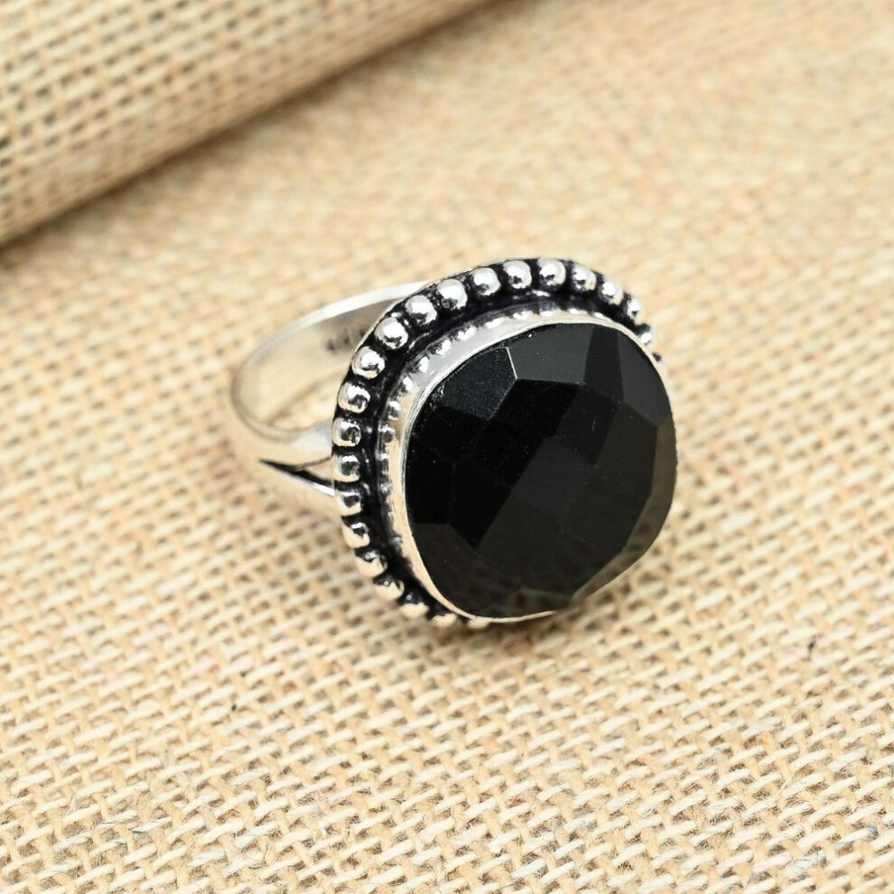 (black, 5.5) Black Spinel Gemstone 925 Sterling Silver Handmade Jewelry Fancy Ring For Women