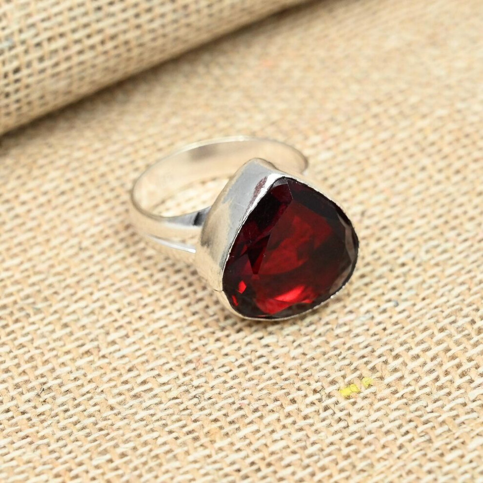 (red, 5) Red Garnet Gemstone Solid 925 Sterling Silver Handmade Jewelry Engagement Ring