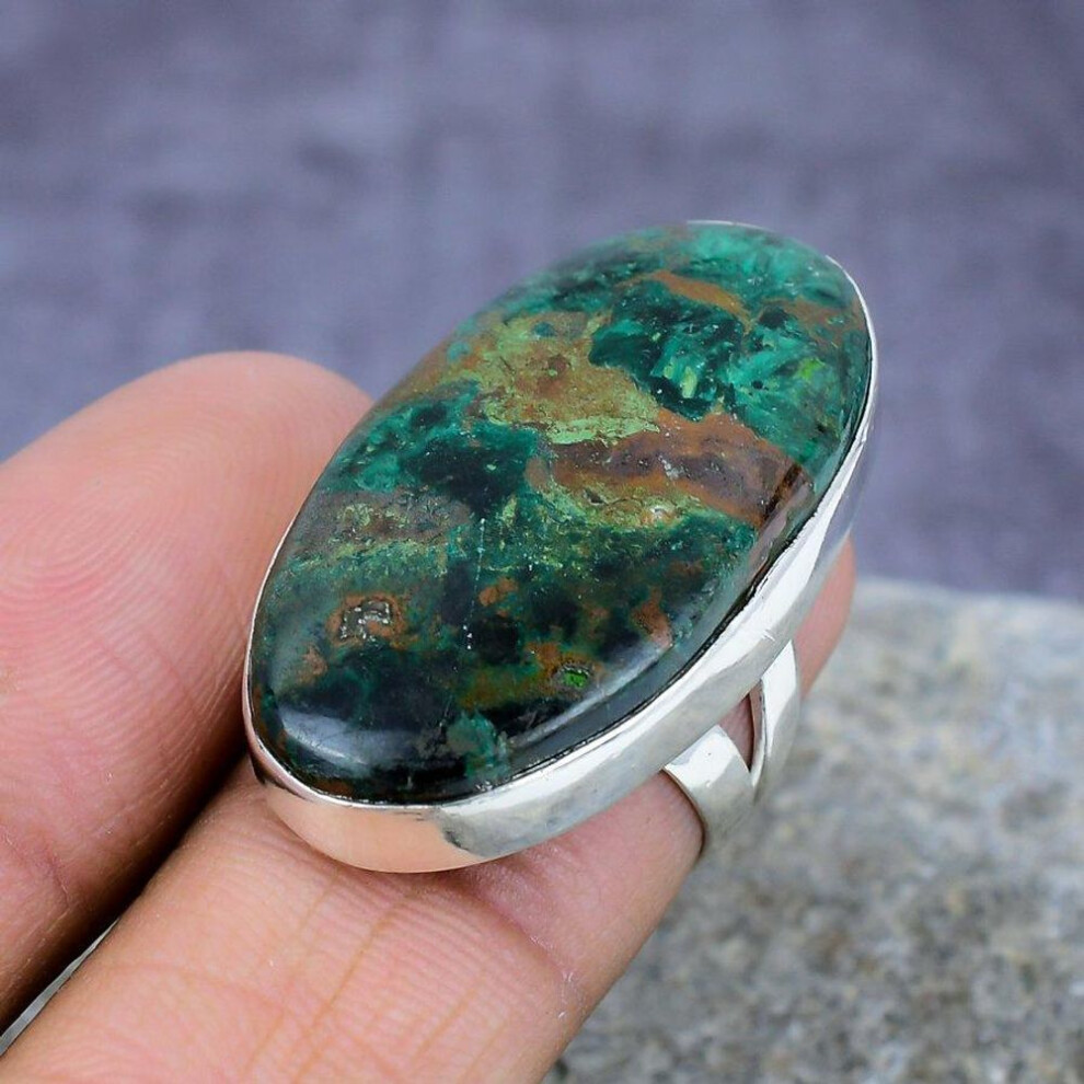 (blue, 7) Azurite Malachite Gemstone Handmade 925 Sterling Silver Ring Wedding Jewelry All Size