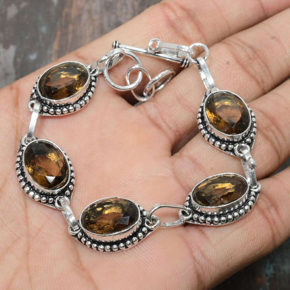 (orange, 7-8 Inches) Smoky Topaz Gemstone Handmade Jewelry 925 Sterling Silver Bracelet For Wedding Gift