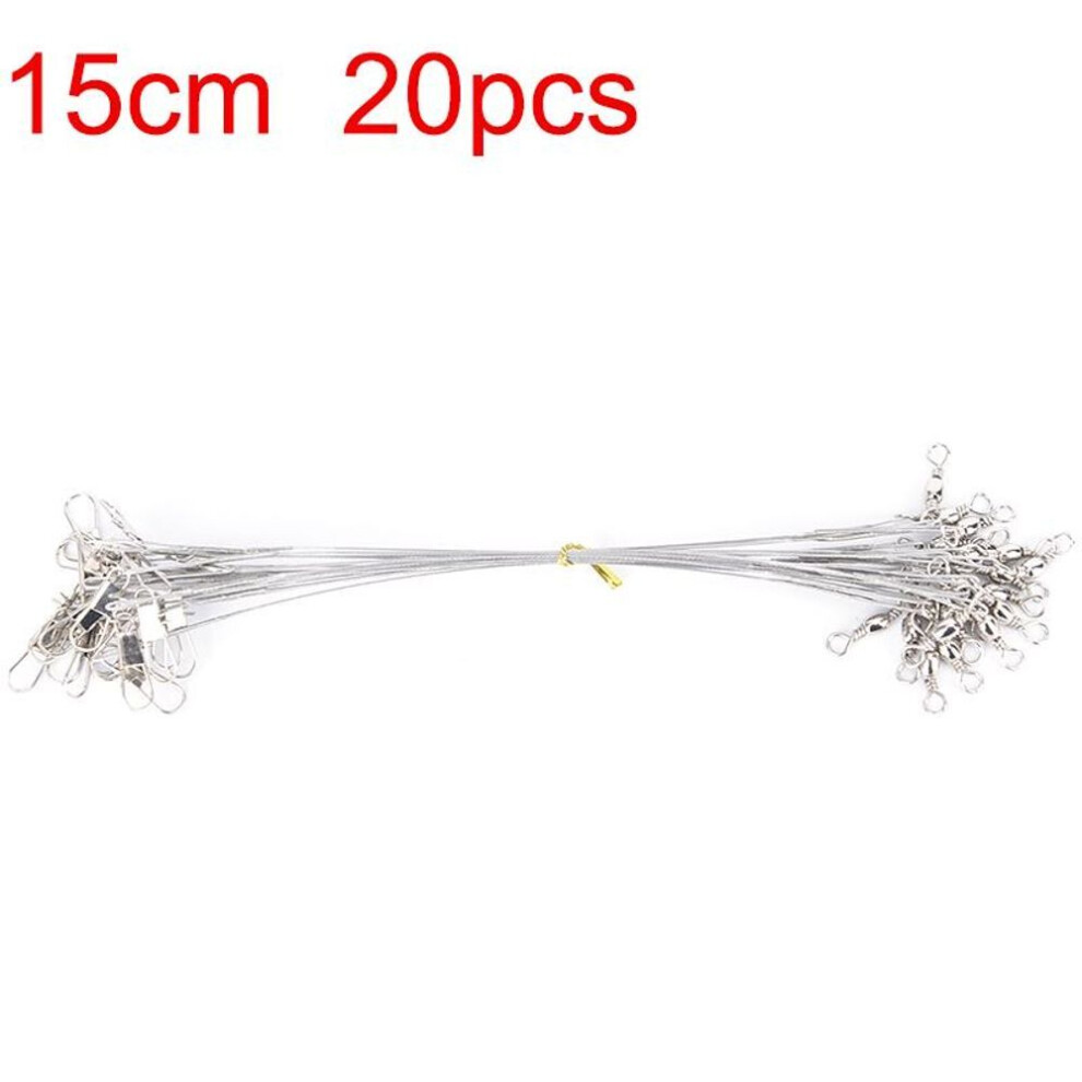 (silver, 15cm) Portable Swivel Fishing Accessory Leash 15cm 20cm 30cm General Steel Wire Leader 20pcs/lot