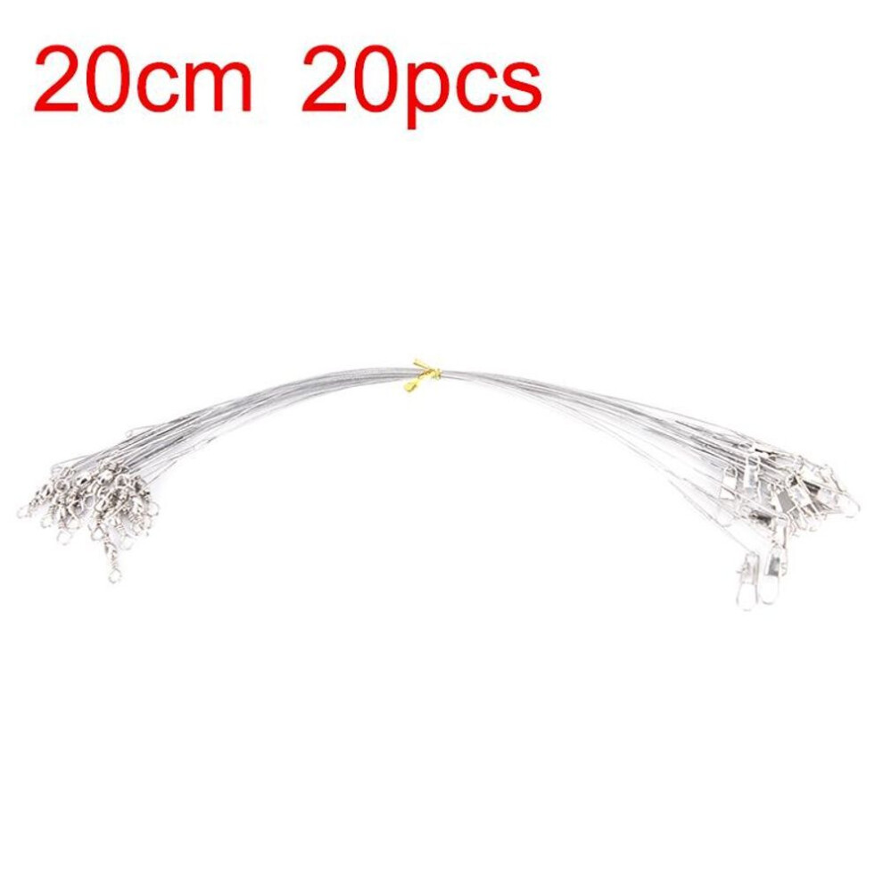 (silver, 20cm) Portable Swivel Fishing Accessory Leash 15cm 20cm 30cm General Steel Wire Leader 20pcs/lot