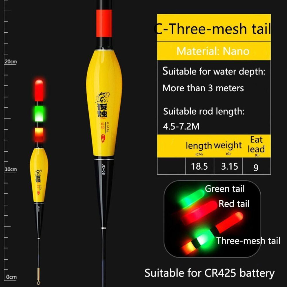 (Three-mesh tail-C) Long Shot Big Fish Electronic Floats Buoy Smart Float Top Luminous Float Electronic Float Tail