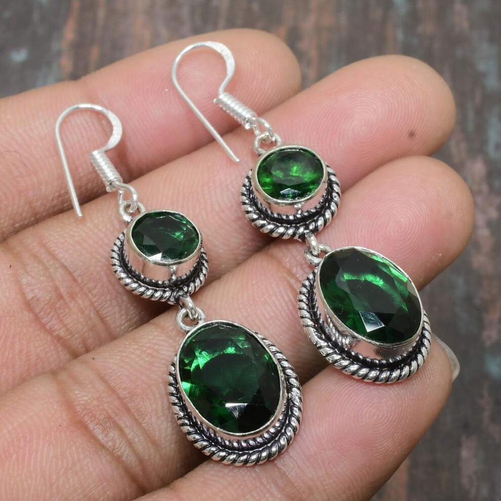 (green, 1.97 Inches) Chrome Diopside Gemstone 925 Sterling Silver Handmade Beautiful Jewelry Earring