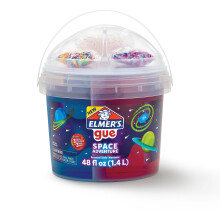 Vorgefertigter Schleimeimer von Elmers Gue zum Thema Weltraumabenteuer, inklusive 1,3 kg. Eimer mit 3 Schleimarten und 3 Add-In-Sets