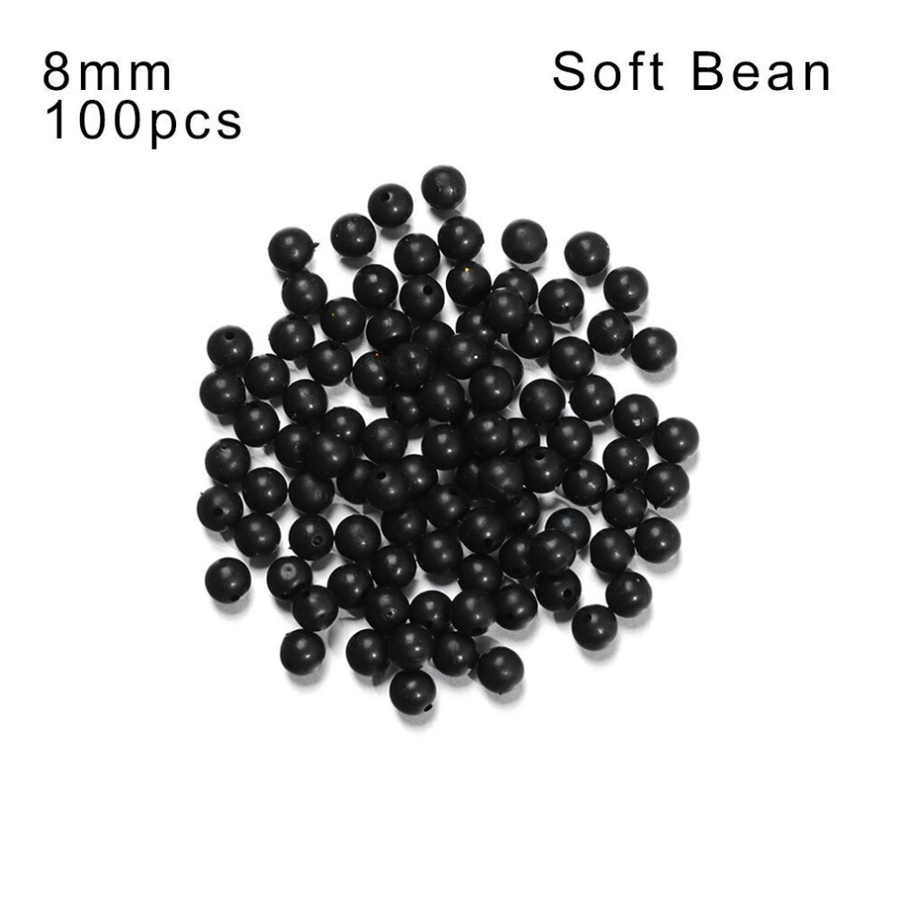 (Soft Bean-8mm) 3mm-12mm Sea Stoppers Night Soft And Hard Bean Fishing Floats Beads Black Round