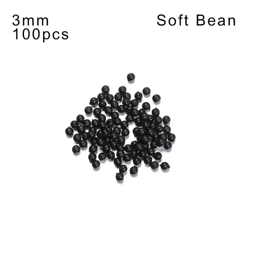 (Soft Bean-3mm) 3mm-12mm Sea Stoppers Night Soft and hard bean Fishing Floats Beads Black Round