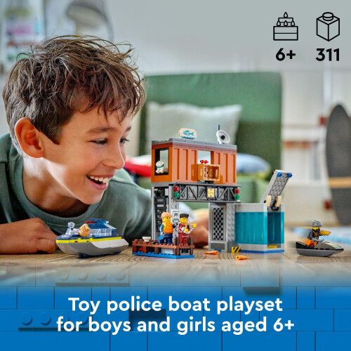 LEGO LEGO City Αστυνομικό Ταχύπλοο και Σκάφος Κρυψώνα Κακοποιών, Δώρο για Παιδιά 6+ 1