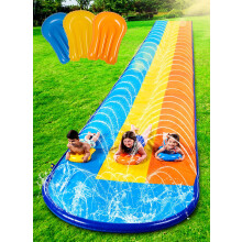 Sloosh 225ft Dreifach-Wasserrutsche und 3 Bodyboards Hinterhof-Rasen-Wasserrutschen mit Outdoor-Rutsch-Sprinkler f?r Kinder Erwachsene Sommer