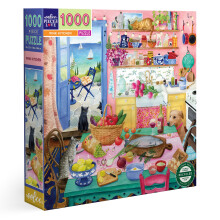 eeBoo Piece & Love: Pink Kitchen  1000-teiliges Puzzle  quadratisches Puzzle fr Erwachsene, 23 x 23, inklusive Bildreferenzeinlage, glnzende Teil