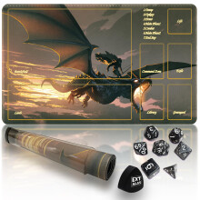 MTG Spelmatta med Förvaringsrör och 7 Tärningar, DND, PTCG - Vattentålig, Halkfri, Kantskydd! (Drake)