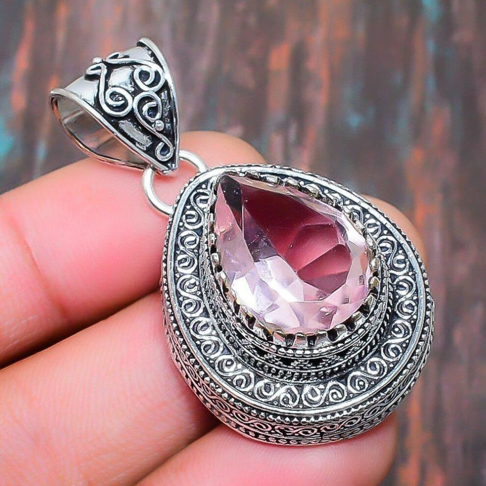 (pink, 1.77 Inches) Vintage Pink Kunzite Gemstone Handmade 925 Sterling Silver Amazing Jewelry Pendant