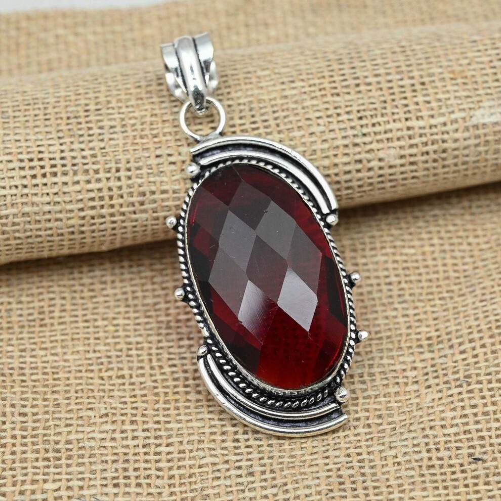 (red, 2.36 Inches) Faceted Garnet Gemstone 925 Solid Sterling Silver Handmade Jewelry Designer Pendant