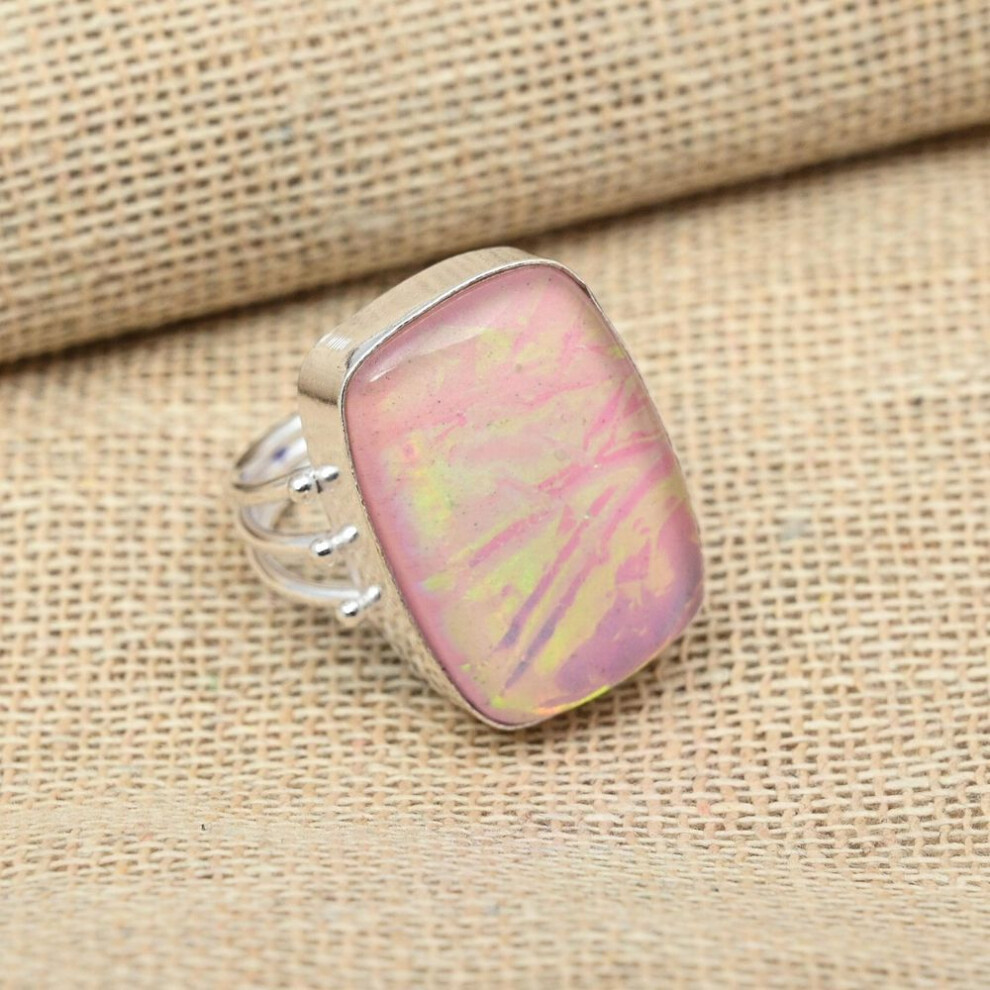 (pink, 10) AAA+ Pink Australian Triplet Opal Gemstone 925 Sterling Silver Handmade Ring Jewelry