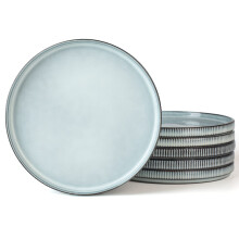 famiware Dinner Plates for 6, 10 inches Plate Set, Scratch Resistant, Stoneware Dinnerware, Kitchen Modern Rustic Serving Dishes, Smoky Blue