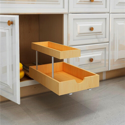 YunNasi Metalen opbergruimte voor onder de gootsteen 2-laags keukenorganizer met schuiflade plank voor onder de gootsteen organizer voor keuken badkamer in hoogte verstelbaar (Zwart-1 Stuk