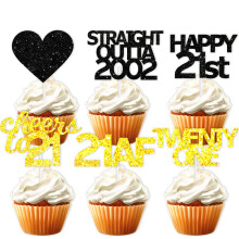 18 ks cierno-zlatých trblietavých dezertných kolácikov na výber pre Straight Outta 2002 Cheer to 21 Years Theme Decor Doesn't Happy 21st Birthday