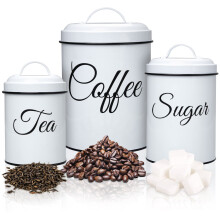 Recipientes de Café, Chá e Açúcar para Balcão, Conjunto de 3 Latas de Aço Inoxidável, Jarras com Tampas para Alimentos Frescos