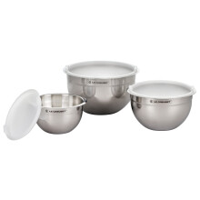 Le Creuset Σετ 3 Στρογγυλών Μπολ Μίξης με Σιλικόνη και Πλαστικά Καπάκια