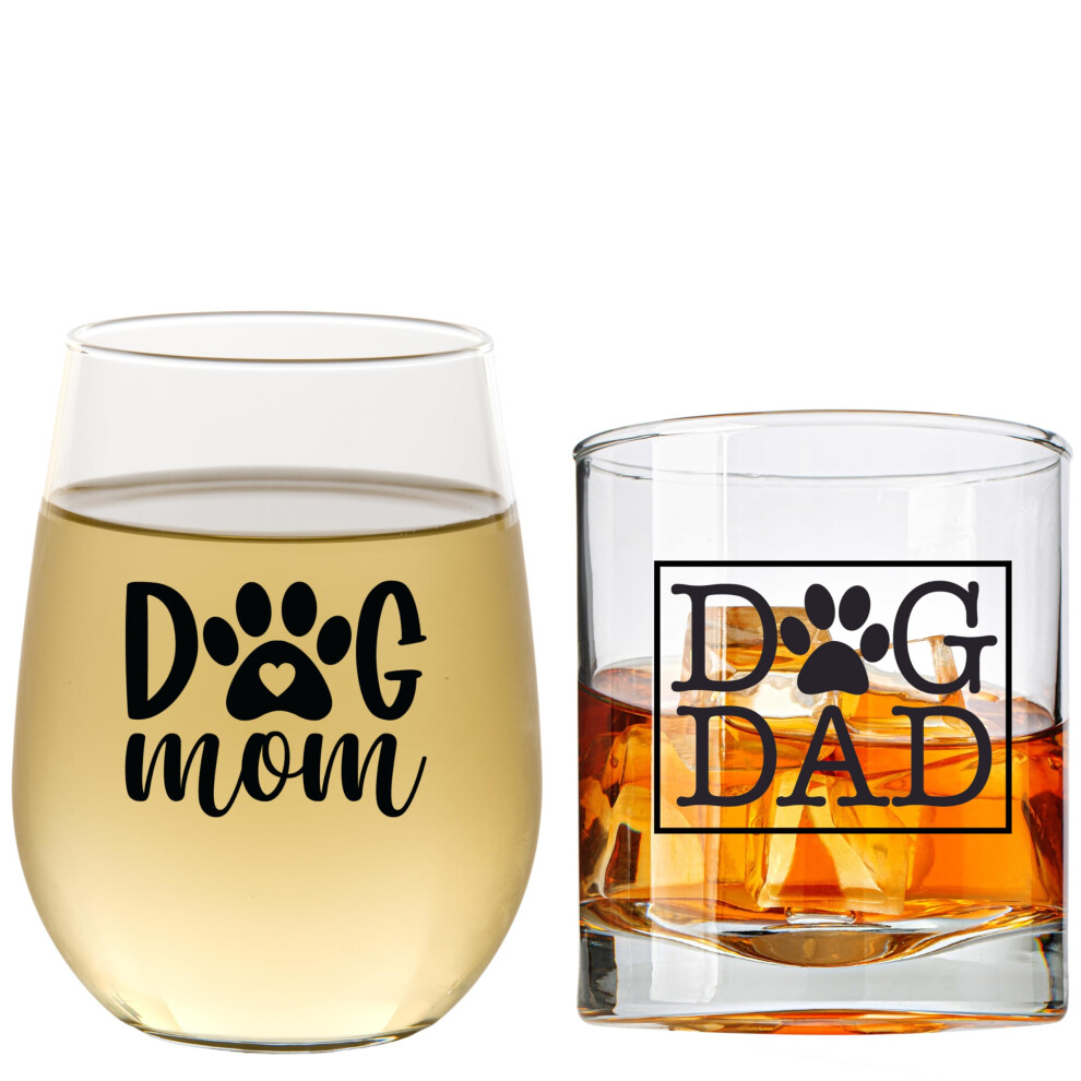 Juego De Copas De Vino Y Whisky Para Mam? Y Pap?: El Mejor Regalo Para Amantes De Los Perros, Parejas, Perros Rescatados, Hombres Y Mujeres. Regalos D-image