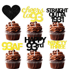 18 stuks Zwart Goud Glitter Dessert Cupcake Pick voor Straight Outta 1931 Cheer to 93 Year Old Theme Decor Supplies Happy 93rd Birthday Party Decorat