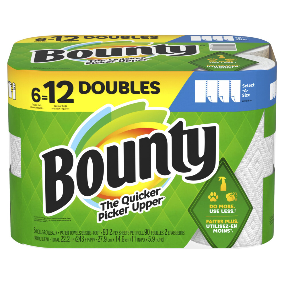 Essuie-tout Bounty SelectASize 6 rouleaux doubles blancs 90 feuilles par rouleau