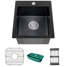 Black Kitchen Sink  Stainless Steel Topmount Bar Sink 15x17x9 Inch Single Bowl Drop In Kitchen Sink ComboStainless Steel Sink G