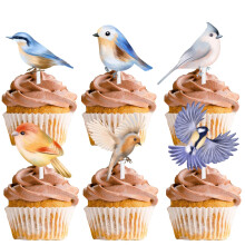 18 stks Glitter Dessert Cupcake Topper Vliegende Vogel Natuur Thema Decor Supplies Baby Douche Jongens Meisjes Gelukkige Verjaardag Feestdecoraties