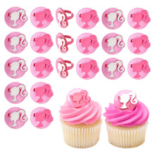 Decopac Barbie Rings 24 Barbie Silueta Cupcake Decora?ii Pink Pink Glitter Cake Toppers pentru petreceri de na?tere sarbatori - 24 pachet