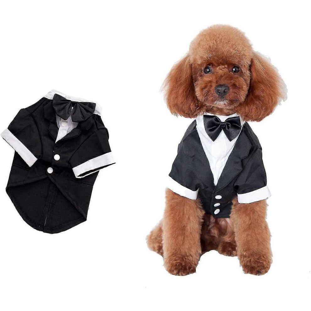 (M) Dog Tuxedo Costume Dog Formal Shirt, Pet Wedding Suit Jacket Suit Bow Tie Cosplay Prince Gentleman Apparel