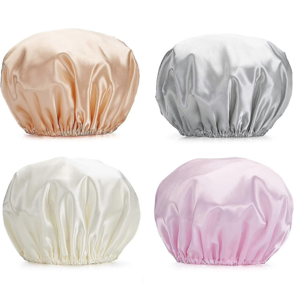 Shower Cap, 4-pack Shower Caps for Women, Double Waterproof Layers Bathing Shower Hat Hair Protection Eva Shower