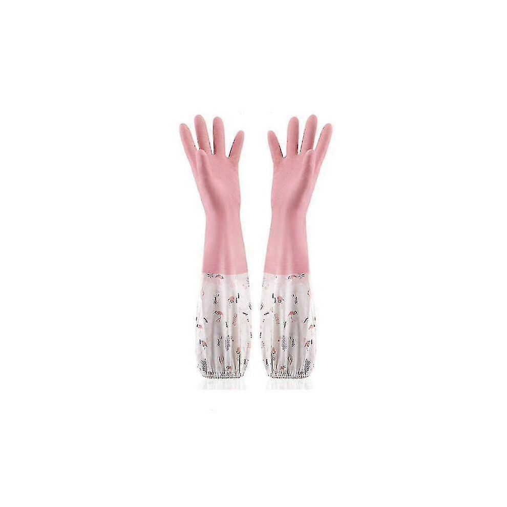 (L) 1pair Dishwashing Cleaning Gloves Latex Long Sleeve Waterproof Plush Thick Gloves Kitchen Cleaning Tool Dishwashing Gloveses