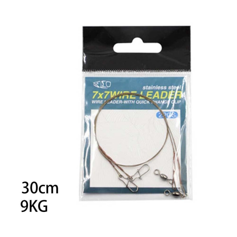 (30cm 9kg) 2pcs/pack Fishing Line Steel Wire Leader With Snap & Swivels Wire Leadcore Leash