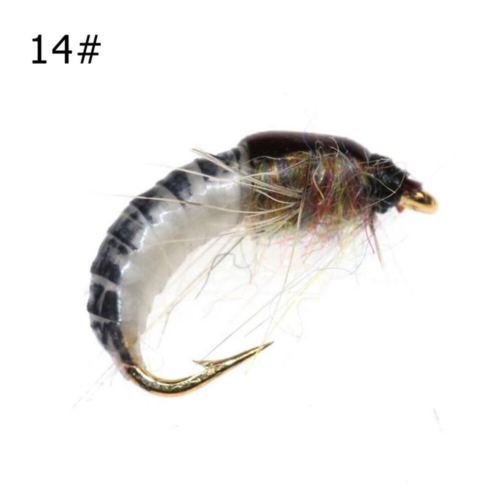 (14#) Realistic Nymph Scud Fly For Trout Fishing Artificial Insect Bait Lure Scud Worm