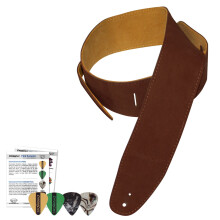 ChromaCast Schokoladen-Wildleder-Gitarrengurt mit 4 Pick-Sampler