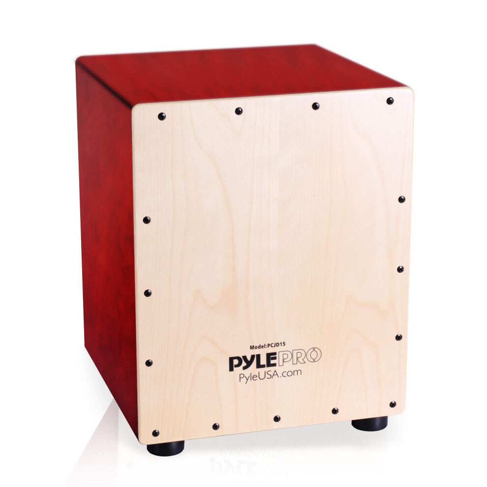 Pyle Percussione Cajon Strumento Musicale Acustico Con Corde, Marrone, Legno Di Betulla 30,5 X 30,5 X 46 Centimetri, Peso 4 Chilogrammi, Piedini Antivibrazione, Perfetto Per Tutti I Livelli-image