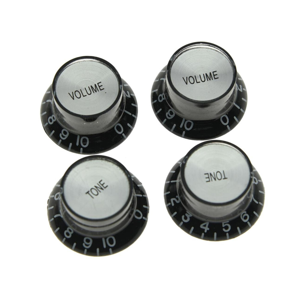 Lot De 4 Boutons R?Flecteurs Pour Guitare Lp Dopro Noir Avec Capuchon Chrom? Top Hat-image