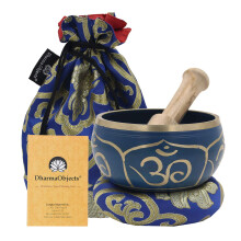 DharmaObjects ~ Set di campane tibetane OM MANI ~ Con cuscino in broccato e borsa per il trasporto ~ Per meditazione, guarigione dei chakra, preg