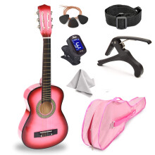 30 """" Trgitarr med fodral och tillbehr fr barn/flickor/pojkar/nybrjare (rosa gradient)