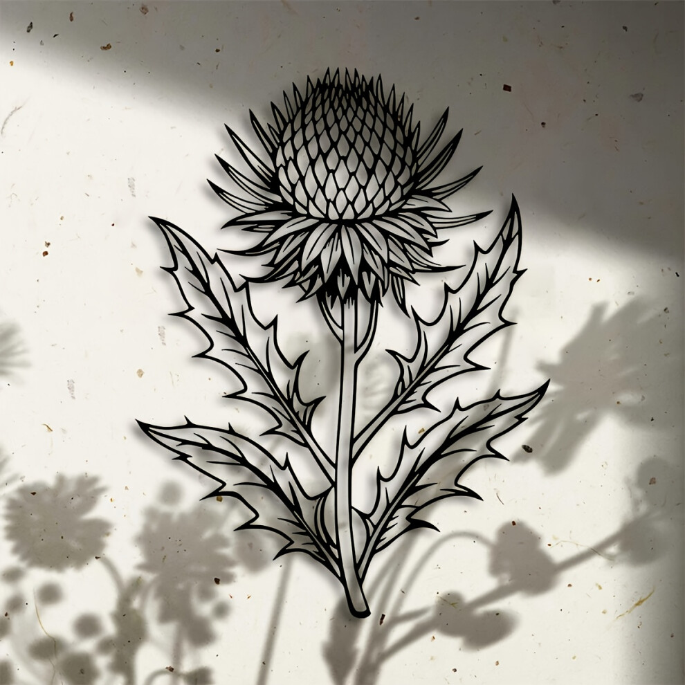(POTT11181) Elegant Thistle Metal Wall Art - Scottish Flower Design, Black Iron Silhouette for Indoor/Outdoor Decor