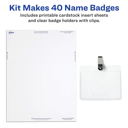 Avery Customizable Name Badges with Clips  3"" x 4""  Clear Name Tag H 1