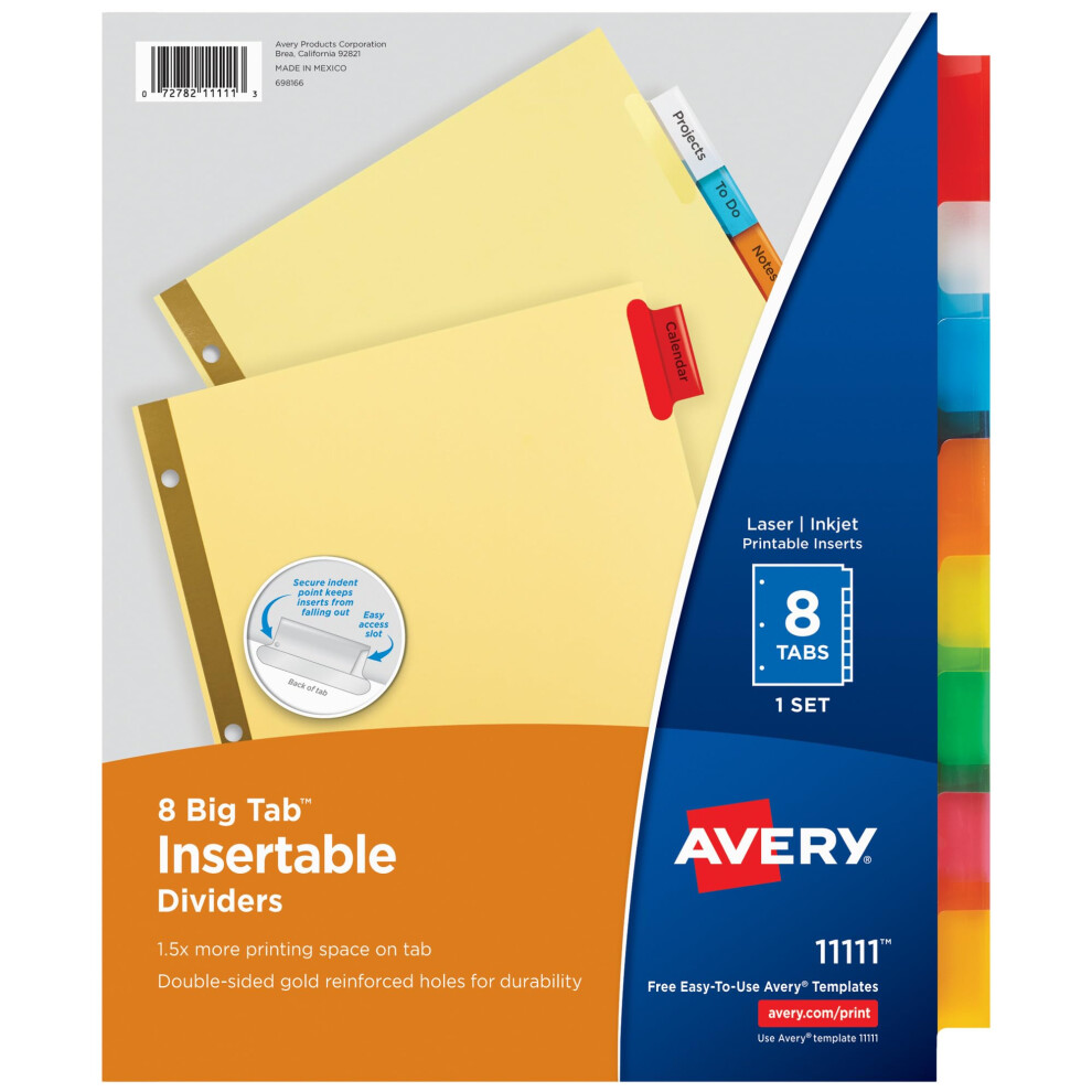 Divisori Per Raccoglitori Avery 8-Tab Inseribili Multicolore Big Tabs 1 Set (11111)-image