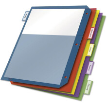 Cardinal Plastic Binder Dividers Double Pocket 5-Tab Insertable Multicolor Tabs Letter Size 1 Set (84003)