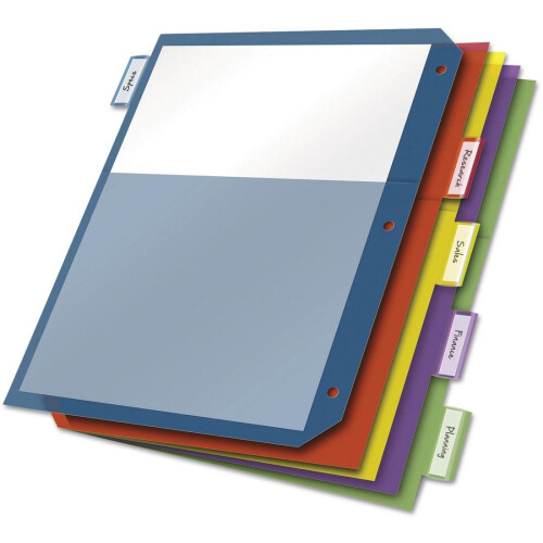 Cardinal Plastic Binder Dividers  Double Pocket  5-Tab  Insertable Multicolor Tabs  Letter Size  1 Set (84003)