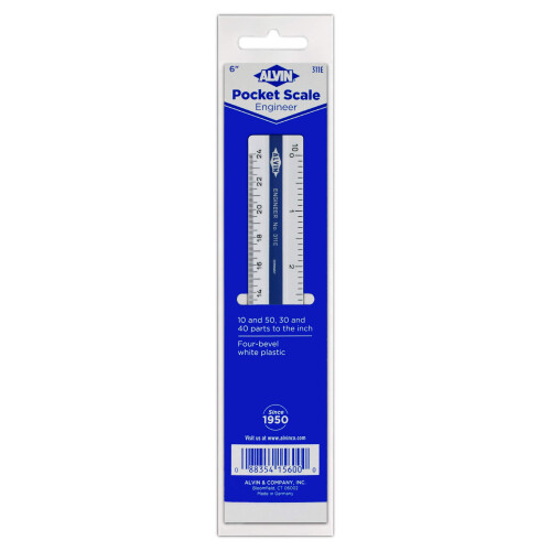 Alvin Flat Pocket Engineer Scale Ruler Model 311E Plastic alb - 6 """" inci 2