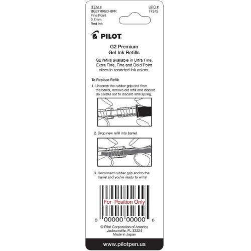Pilot Pilot, G2 Gel Μελάνια, Λεπτή Μύτη 0.7 mm, Κόκκινα, Συσκευασία 2 Τεμαχίων 2